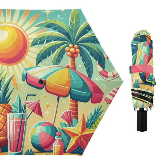 Summer Sun Tree Drink Pineapple Compact Sun Umbrella Windproof Travel Umbrellas for Rain Strong Portable UV Protection