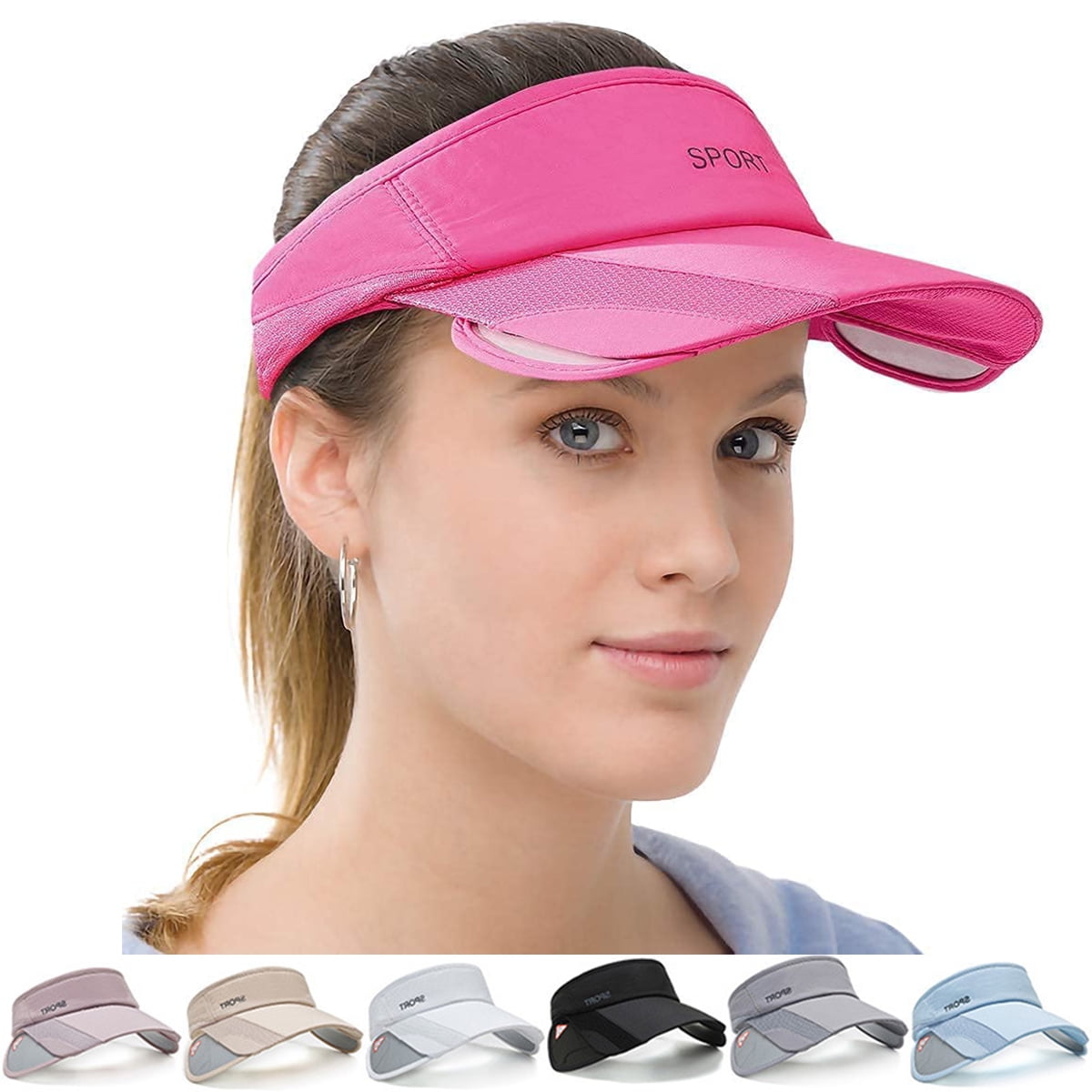 Summer Sun Visor Hat Women Adjustable Golf Cap with Retractable Brim, UV Protection Beach