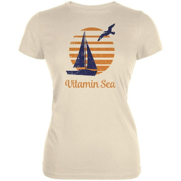Summer Sun Vitamin Sea Sailboat Juniors Soft T Shirt Cream MD