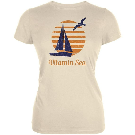 Summer Sun Vitamin Sea Sailboat Juniors Soft T Shirt Cream X-LG