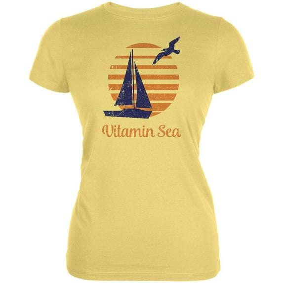 Summer Sun Vitamin Sea Sailboat Juniors Soft T Shirt Yellow LG