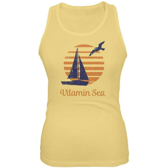 Summer Sun Vitamin Sea Sailboat Juniors Soft Tank Top Yellow LG