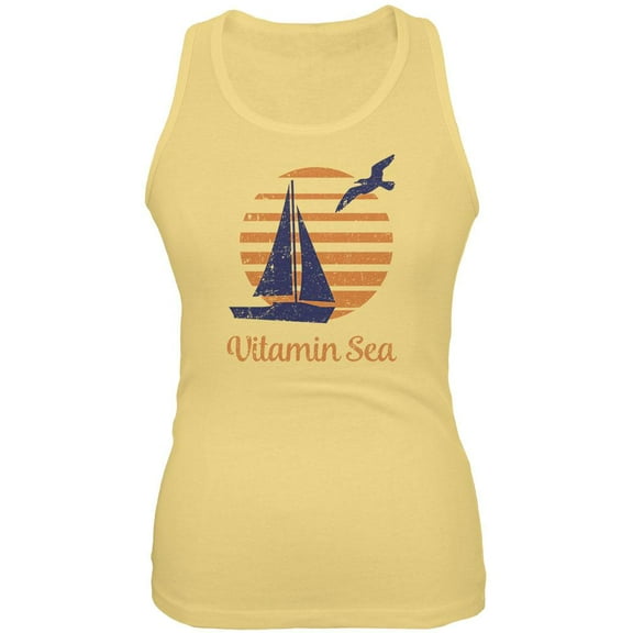 Summer Sun Vitamin Sea Sailboat Juniors Soft Tank Top Yellow X-LG