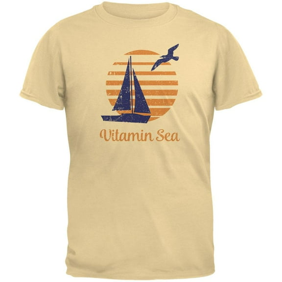 Summer Sun Vitamin Sea Sailboat Mens Organic T Shirt Yellow Haze LG