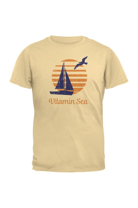 Summer Sun Vitamin Sea Sailboat Mens Organic T Shirt Yellow Haze X-LG