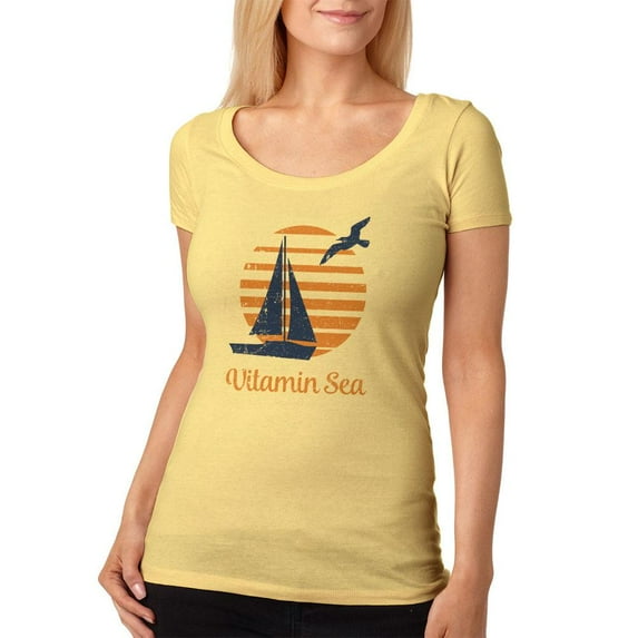 Summer Sun Vitamin Sea Sailboat Womens Soft Scoop T Shirt Yellow Haze SM