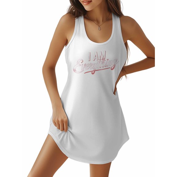 Summer Sundress for Women I AM EVERYTHING U Neck Sleeveless Tank Dresses Short Casual Sun Dresses White, L