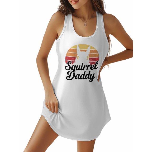 Summer Sundress for Women Squirrel Daddy U Neck Sleeveless Tank Dresses Short Casual Sun Dresses White, S