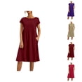 thumbnail image 1 of Summer for Women Cotton Linen Short Sleeve Crewneck Loose Ruffle Flowy Midi Tshirt Dress Beach Vacation Dress, 1 of 6
