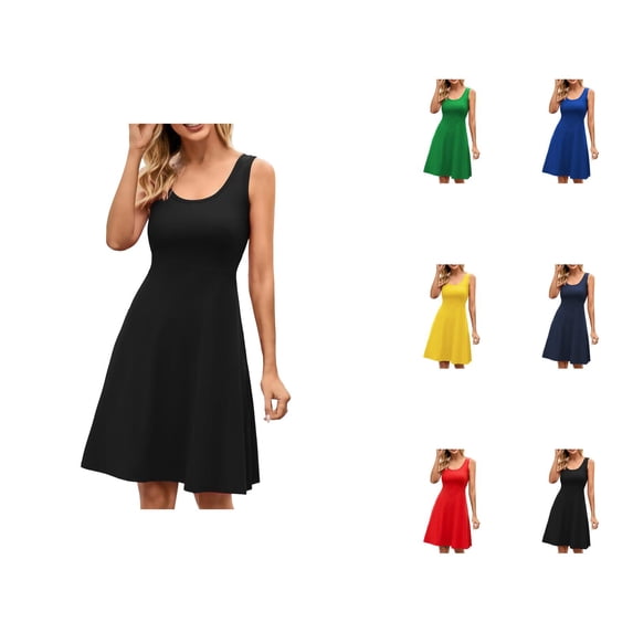 Summer for Women Sleeveless Scoop Neck Slim Fit A Line Flowy Knee Length Dress Short Skater Dress Tank Dresses