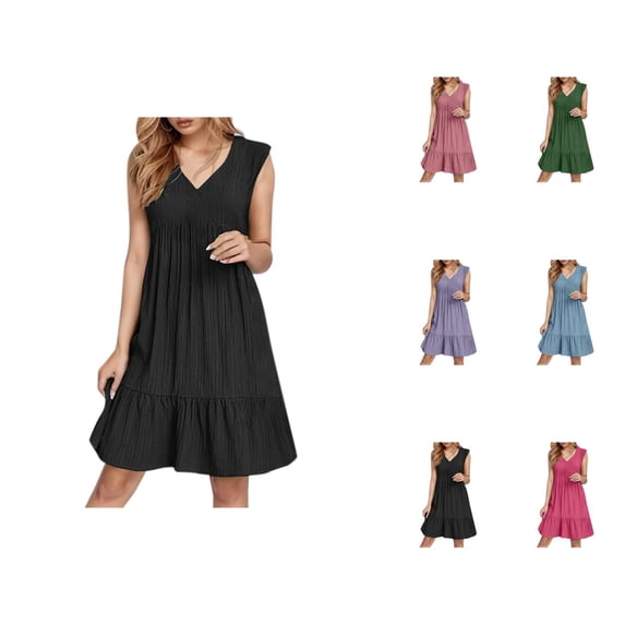 Summer for Women Sleeveless V Neck Loose Tiered Ruffle Flowy Maxi Dress Beach Vacation Dress
