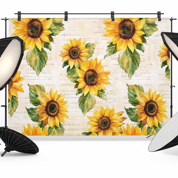 Summer Sunflower Backdrop for Photography, Yellow Flower Leaf Old Newspaper Photo Backdrop Portrait Background Party Banner Photo Backgrounds for Studio Booth Props, 7x5ft