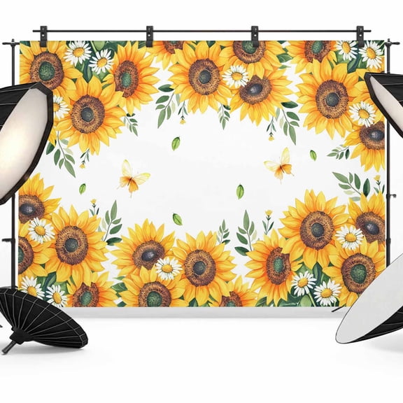 Summer Sunflower Backdrop for Photoshoot,Photography Photo Studio Background Wall Backdrop,Daisy Leaves Butterfly Botanical Back Drop Banner Panel for Portraits Wedding Party Live Streaming 8x6Ft