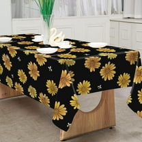 Summer Sunflower Bee Tablecloth 60 x 102 Inch Rectangle Farmhouse Black Floral Table Cloth Seasonal Flower Table Cover for Kitchen Dining Table Picnic Decoration Supplies