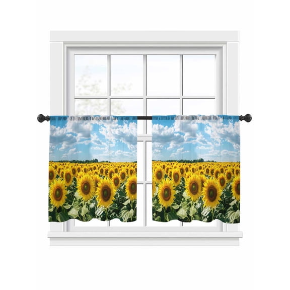 Summer Sunflower Blooming Sheer Curtains 2 Panels Set Modern Blue Sky Flowers Sheer Window Curtains Light Filtering Rod Pocket Voile Drapes for Bedroom Living Room 52"x45"