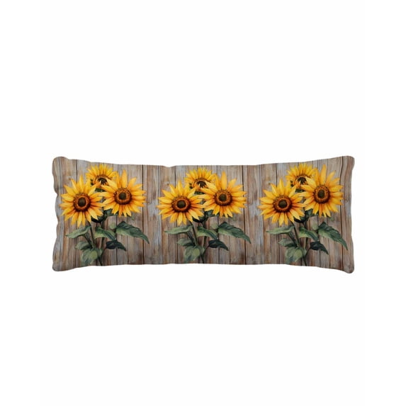 Summer Sunflower Body Pillow Cover 20 x 60 Inch Decorative Pillow Cover Vintage Wood Floral Botanical Rustic Lumbar Pillowcase Seasonal Rectangle Cushion Case for Couch Sofa Bed Living Room