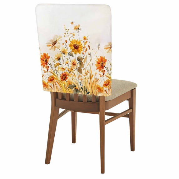 Summer Sunflower Chair Covers Set of 4 Daisy Watercolor Orange Plant Farmhouse Chair Back Covers Stretch Removable Washable Slipcovers Protector for Dining Room Kitchen Party Decor