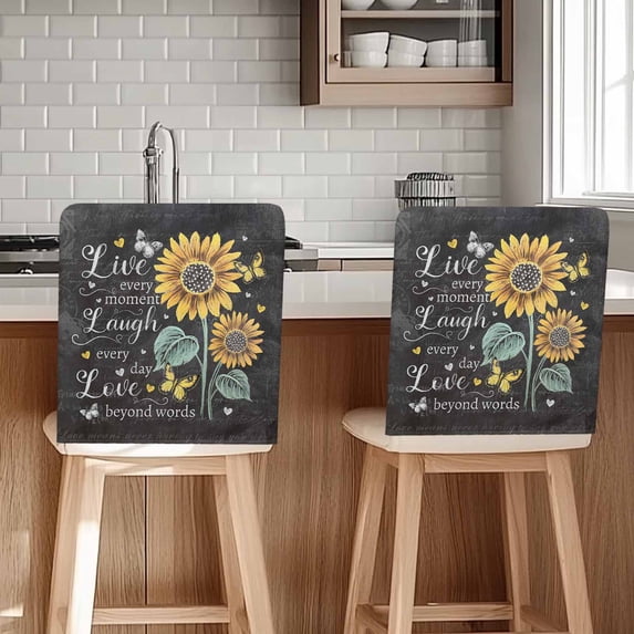 Summer Sunflower Chair Covers Set of 4 Yellow Flower Butterfly Chair Back Covers Stretch Removable Washable Slipcovers Protector for Dining Room Kitchen Party Decor