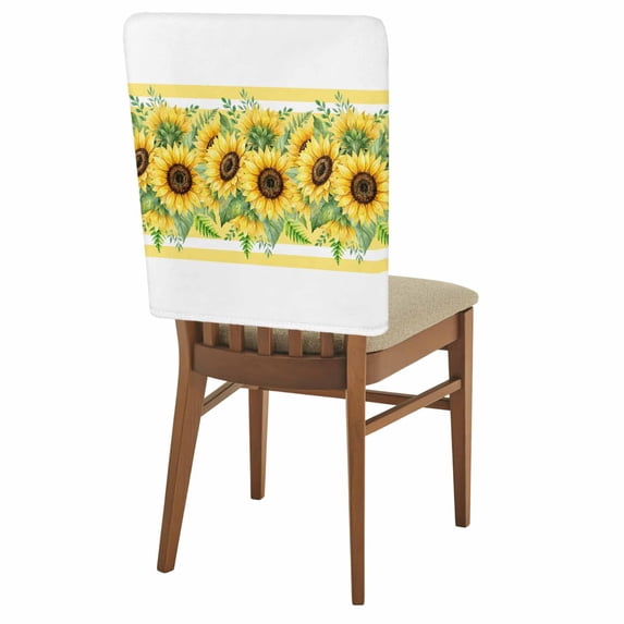 Summer Sunflower Chair Covers Set of 6 Country Vintage Farm Yellow Flower Leaf Stripe Chair Back Covers Stretch Removable Washable Slipcovers Protector for Dining Room Kitchen Party Decor