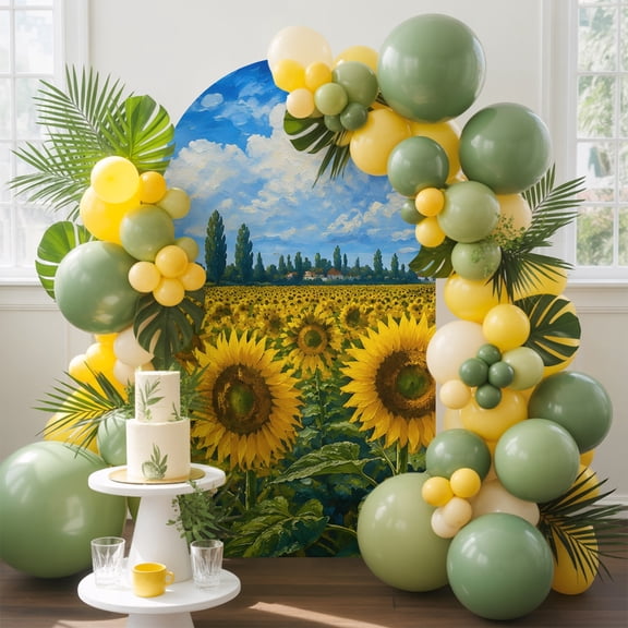 Summer Sunflower Field Arch Backdrop Cover, 7.2FT, Rustic Yellow Floral Sky Clouds Landscape Spandex Arch Covers Double-Sided Backdrop for Wedding Birthday Party Photo Background Decoration