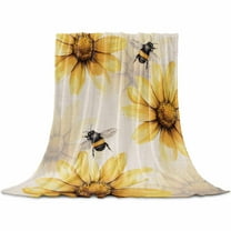 Summer Sunflower Flannel Blanket for Bed, Bee Beige Vintage Pastoral Plants Soft Cozy Warm Couch Throw Blanket, Lightweight Fluffy Plush Bedding Blankets for Sofa Decor All Season 40"x50"