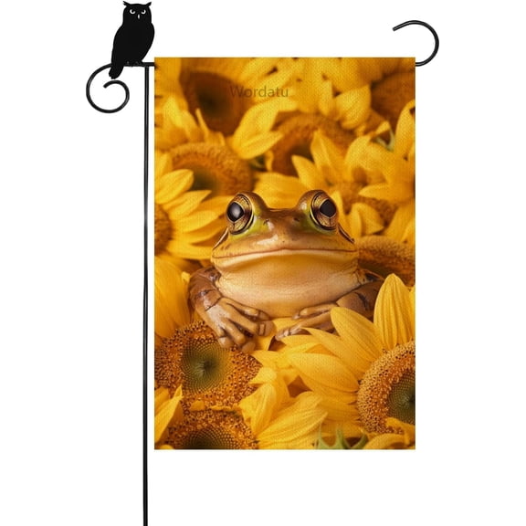 Summer Sunflower Frog Garden Flag Double Sided 12x18 Inch Small Outdoor House Yard Decoration