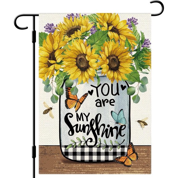 Summer Sunflower Garden Flag Mason Jar Flower Flag 12.5x18 Vertical Double Sided You Are My Sunshine Farmhouse Holiday Outside Decoration Burlap Yard Flag