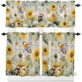 thumbnail image 1 of Summer Sunflower Kitchen Curtains and Valances Set, Rod Pocket Curtains Tier Farmhouse Window Curtains 24 Inch Length, Farmhouse Bee Floral Green Wooden 3 Piece Kitchen Curtains Set, 1 of 6