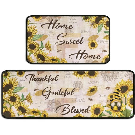 Summer Sunflower Kitchen Rugs Sets of 2 Non Slip Washable, Sunflower Kitchen Decor Rug, Kitchen Mats for Floor 2 Piece