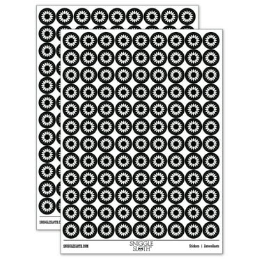 Summer Sunflower Monogram Center 200+ Round Stickers - Black - Gloss Finish - 0.50" Size