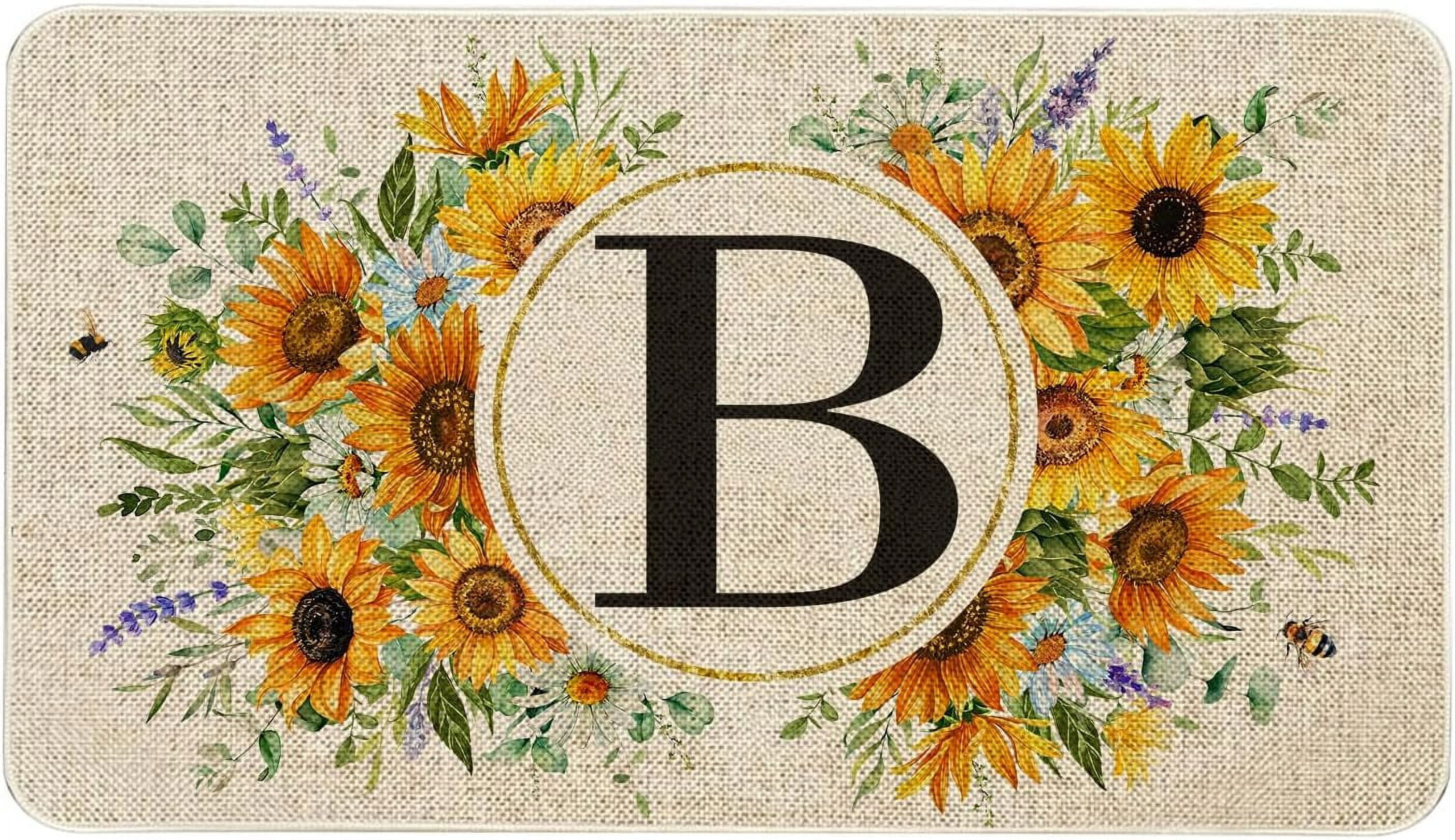 Summer Sunflower Monogram Letter B Door Mat 30 X 17 Inch Family Last Name Initial Welcome Doormat Indoor Outdoor Entrance Floor Rug Non Slip Spring Summer Decor Rubber Mats