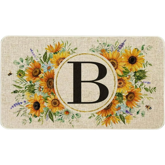 Summer Sunflower Monogram Letter B Door Mat 30 X 17 Inch Family Last Name Initial Welcome Doormat Indoor Outdoor Entrance Floor Rug Non Slip Spring Summer Decor Rubber Mats