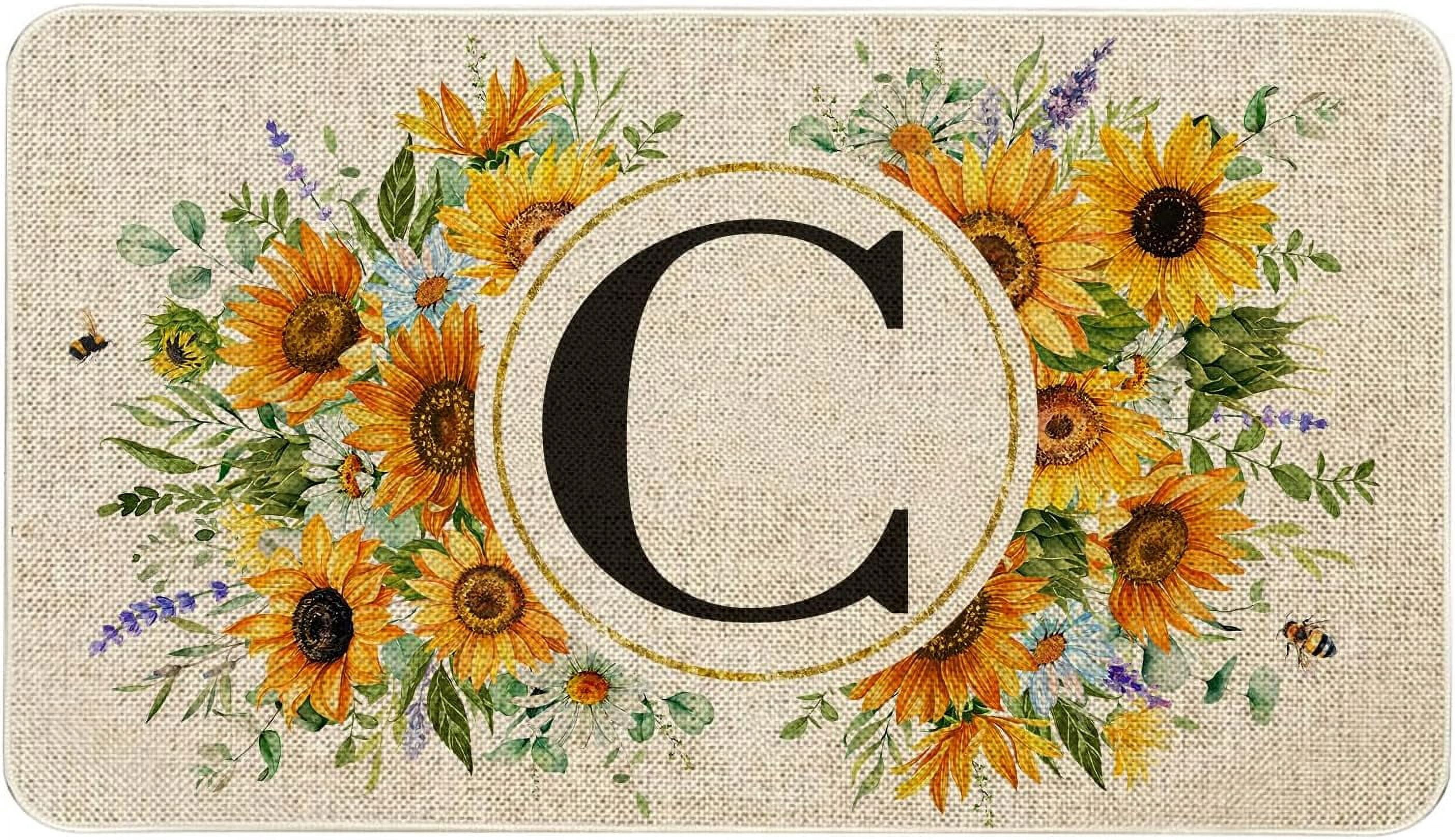 Summer Sunflower Monogram Letter C Door Mat 30 X 17 Inch Family Last Name Initial Welcome Doormat Indoor Outdoor Entrance Floor Rug Non Slip Spring Summer Decor Rubber Mats