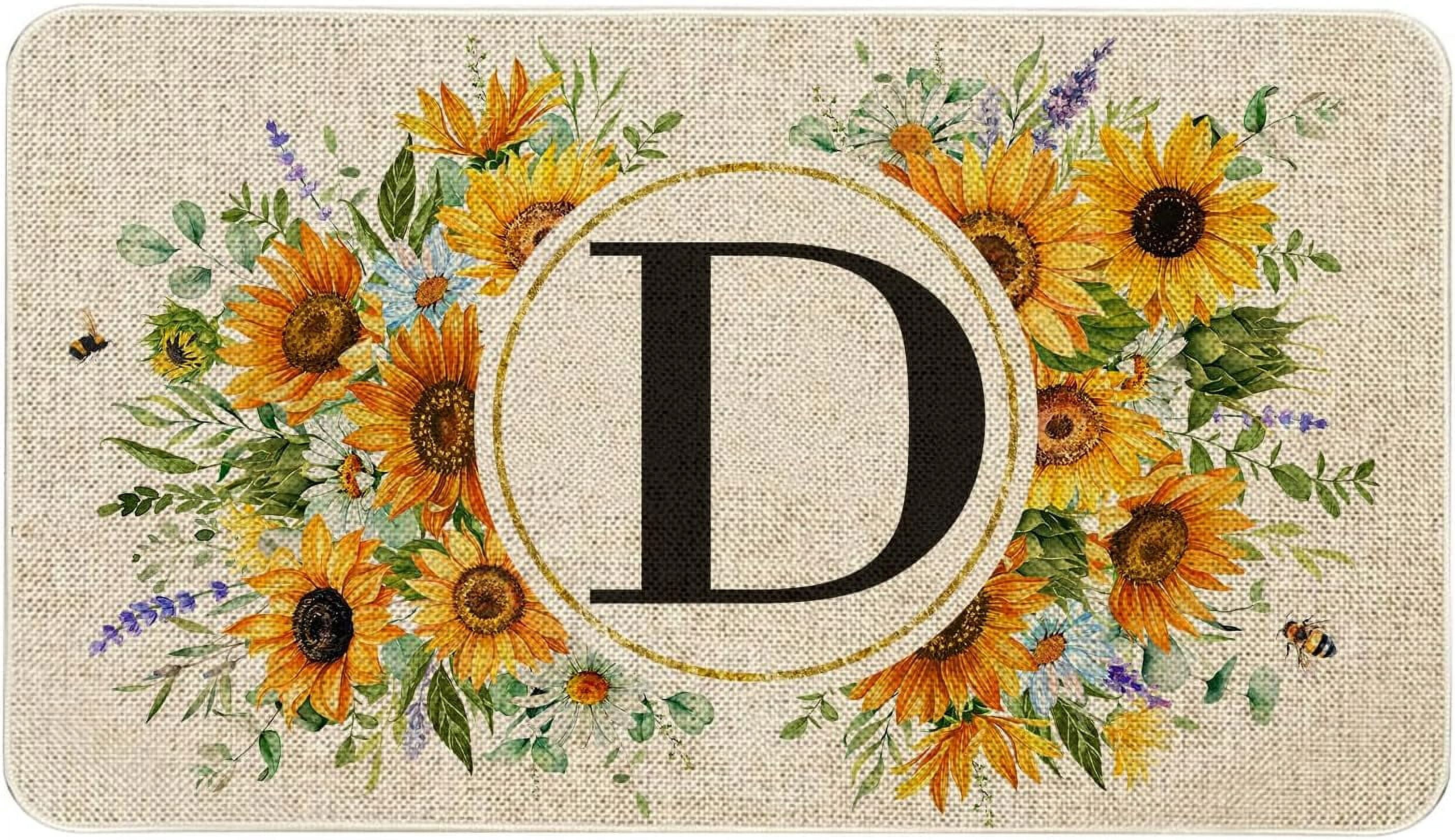 Summer Sunflower Monogram Letter D Door Mat 30 X 17 Inch Family Last Name Initial Welcome Doormat Indoor Outdoor Entrance Floor Rug Non Slip Spring Summer Decor Rubber Mats