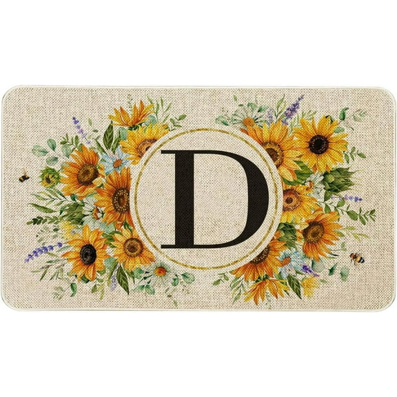 Summer Sunflower Monogram Letter D Door Mat 30 X 17 Inch Family Last Name Initial Welcome Doormat Indoor Outdoor Entrance Floor Rug Non Slip Spring Summer Decor Rubber Mats