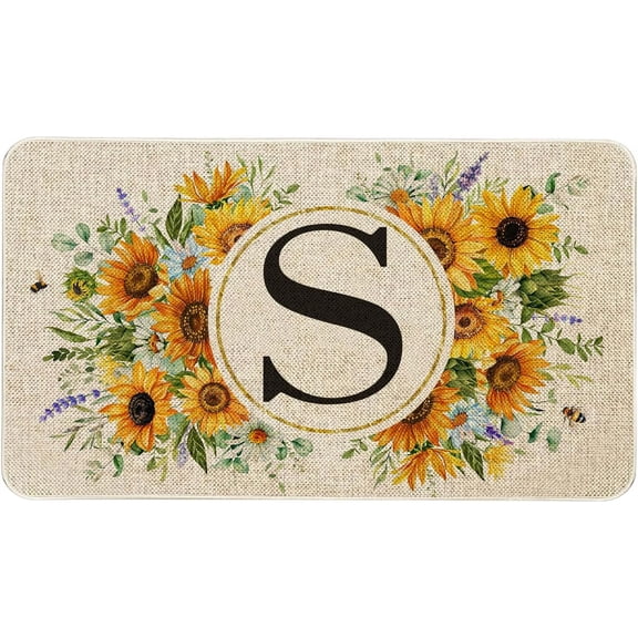 Summer Sunflower Monogram Letter S Door Mat 30 X 17 Inch Family Last Name Initial Welcome Doormat Indoor Outdoor Entrance Floor Rug Non Slip Spring Summer Decor Rubber Mats