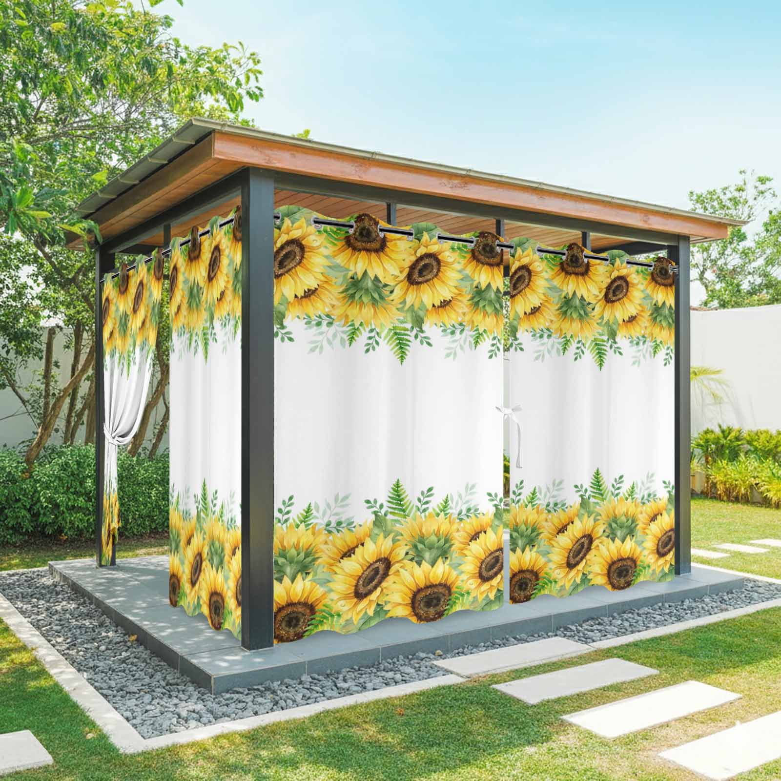Summer Sunflower Outdoor Curtains 1 Panel Country Vintage Farm Yellow Flower Green Leaf Waterproof Weatherproof Privacy Curtain Thermal Outside Drape for Porch Pergola Patio 54 x 108 Inch