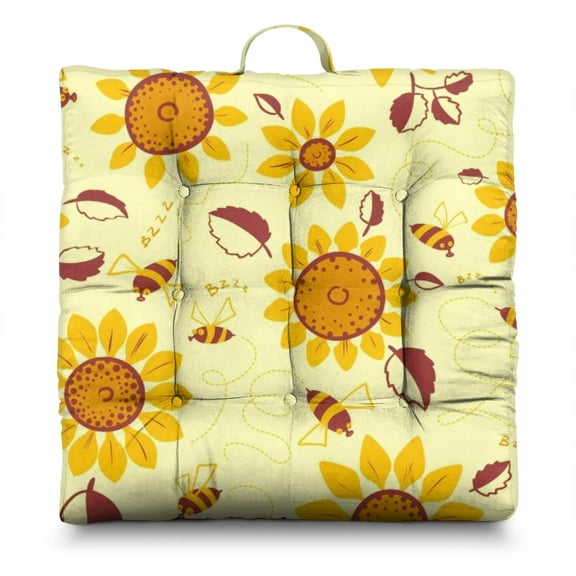 Summer Sunflower Pillow 22x22 Inch Boho Cushion, Bright Sunny Print, Lightweight for Outdoor Gathering