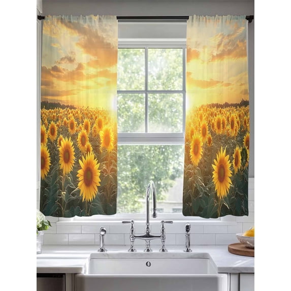 Summer Sunflower Sheer Curtains for Living Room Bedroom Pastoral Rustic Floral Botanical Sheer Curtains 63 Inch Long 2 Panels Set Light Filtering Curtain Window Treatments Drapes for Dining Room