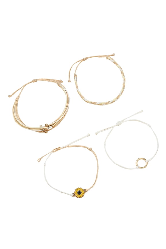 Summer Sunflower String Bracelet, Handmade Braided Rope Charm, Adjustable Boho Surfer Bracelet for Teen Girls & Women, Gift Option