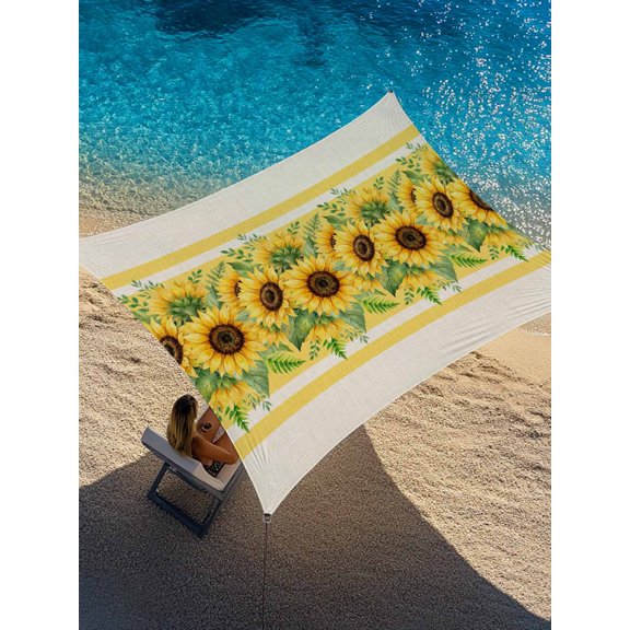 Summer Sunflower Sun Shade Sail 6.5' x 10', Country Vintage Farm Yellow Flower Leaf Linen Rectangle Outdoor Sunshade Canopy, Waterproof UV Block Patio Covers for Garden Yard Beach