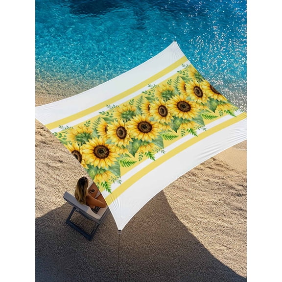 Summer Sunflower Sun Shade Sail 6.5' x 10', Country Vintage Farm Yellow Flower Leaf Stripe Rectangle Outdoor Sunshade Canopy, Waterproof UV Block Patio Covers for Garden Yard Beach