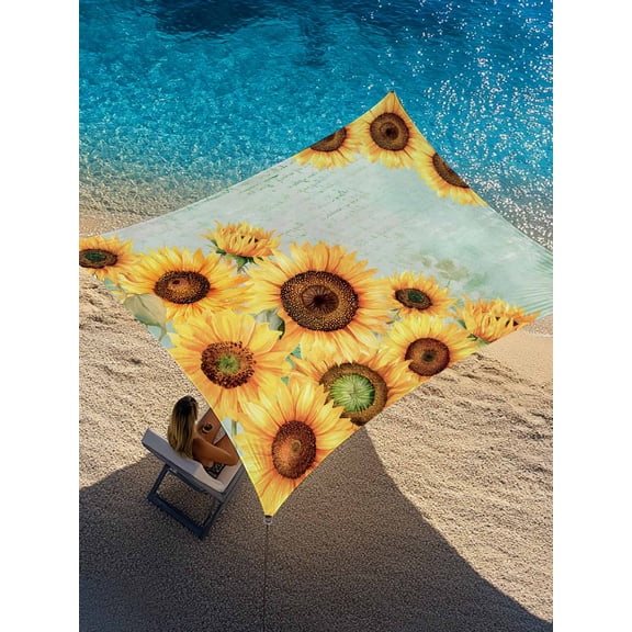 Summer Sunflower Sun Shade Sail 6.5' x 10', Flowers Green Vintage Background Rectangle Outdoor Sunshade Canopy, Waterproof UV Block Patio Covers for Garden Yard Beach