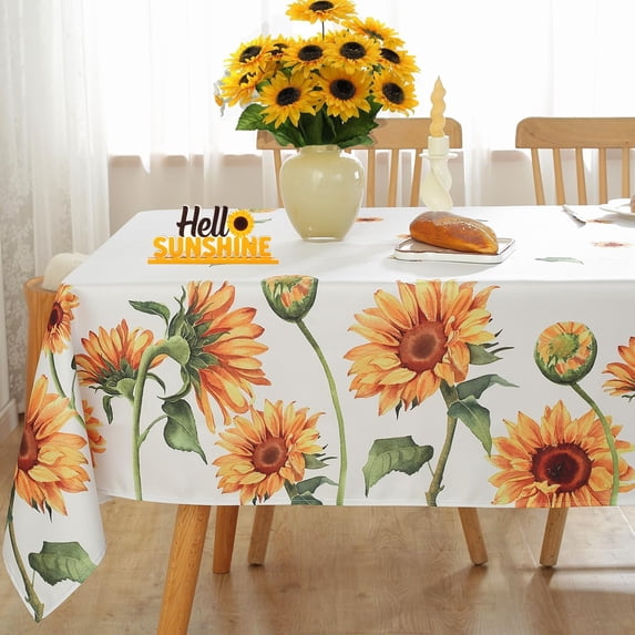 Summer Sunflower Tablecloth for Rectangle Table 60"X102",Reusable Floral Table Cloths,Spillproof Indoor/Outdoor Table Cover,Table Linen,Yellow and White Decoration for Kitchen,Party,Picnic