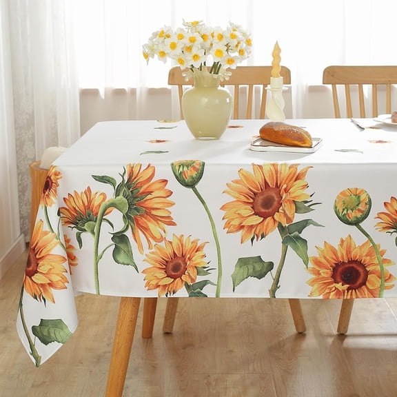 Summer Sunflower Tablecloths for Rectangle Table 60"x102",Yellow Floral Table Cloth,Spillproof Wrink Free Fabric Table Cover for Fall Autumn Camping Picnic Dinning