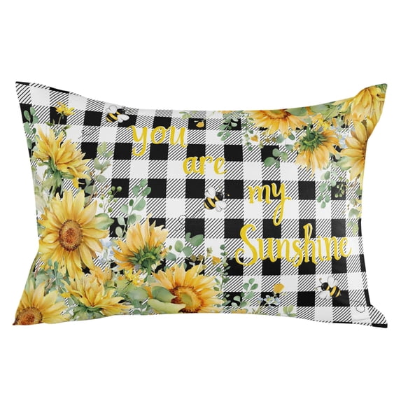 Summer Sunflower Throw Pillow Cover 20 x 26 Inch Decorative Pillow Cover Vintage Floral Botanical Bee Black Plaid Lumbar Pillowcase Seasonal Rectangle Cushion Case for Couch Sofa Bed Living Room