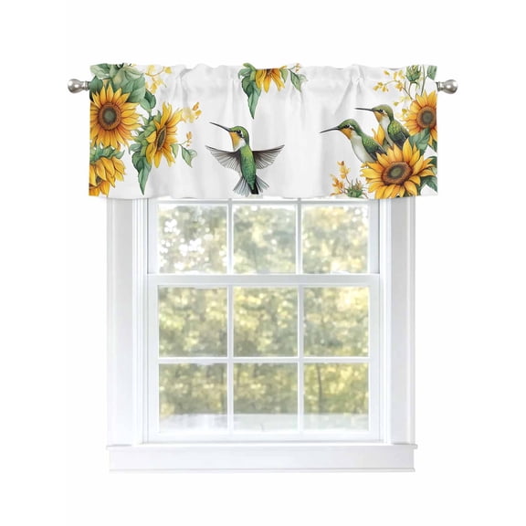 Summer Sunflower Valances for Windows, Rod Pocket Kitchen Valance Curtains - Soft & Washable Small Window Treatment for Living Room,&nbsp;Bathroom, Hummingbird, 54x18inch