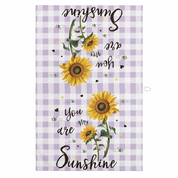 Summer Sunflowers 1 Pack Kitchen Towel, Water Absorbent Dish Towel, Bees Pastoral Country Purple Plaid Decorative Hand Towels - Quick Drying Cloth for Cooking Baking, 18x28 Inch