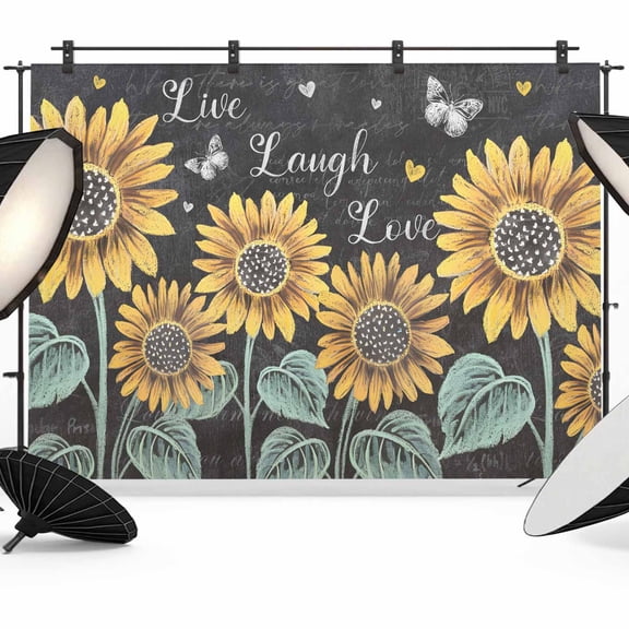 Summer Sunflowers Backdrop for Photography,Fabric Photo Background Backdrop,Farmhouse Cartoon Botanical Flowers Photo Booth Background for Portrait Photoshoot Video Wedding Decoration Banner 7x5ft