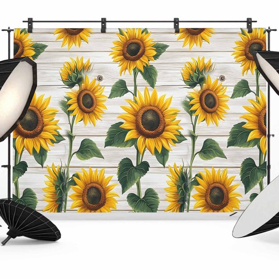 Summer Sunflowers Backdrop for Photography,Fabric Photo Background Backdrop,Spring Botanical Garden Florals Wood Photo Booth Background for Portrait Photoshoot Video Wedding Studio Banner 10x8ft